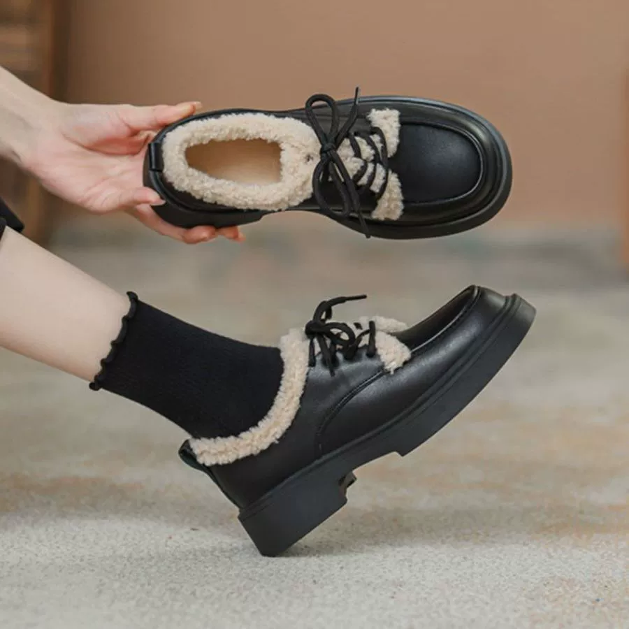 Fleece loafers, demi-season footwear, universal shoes English style for leather shoes, 2025 years, British style