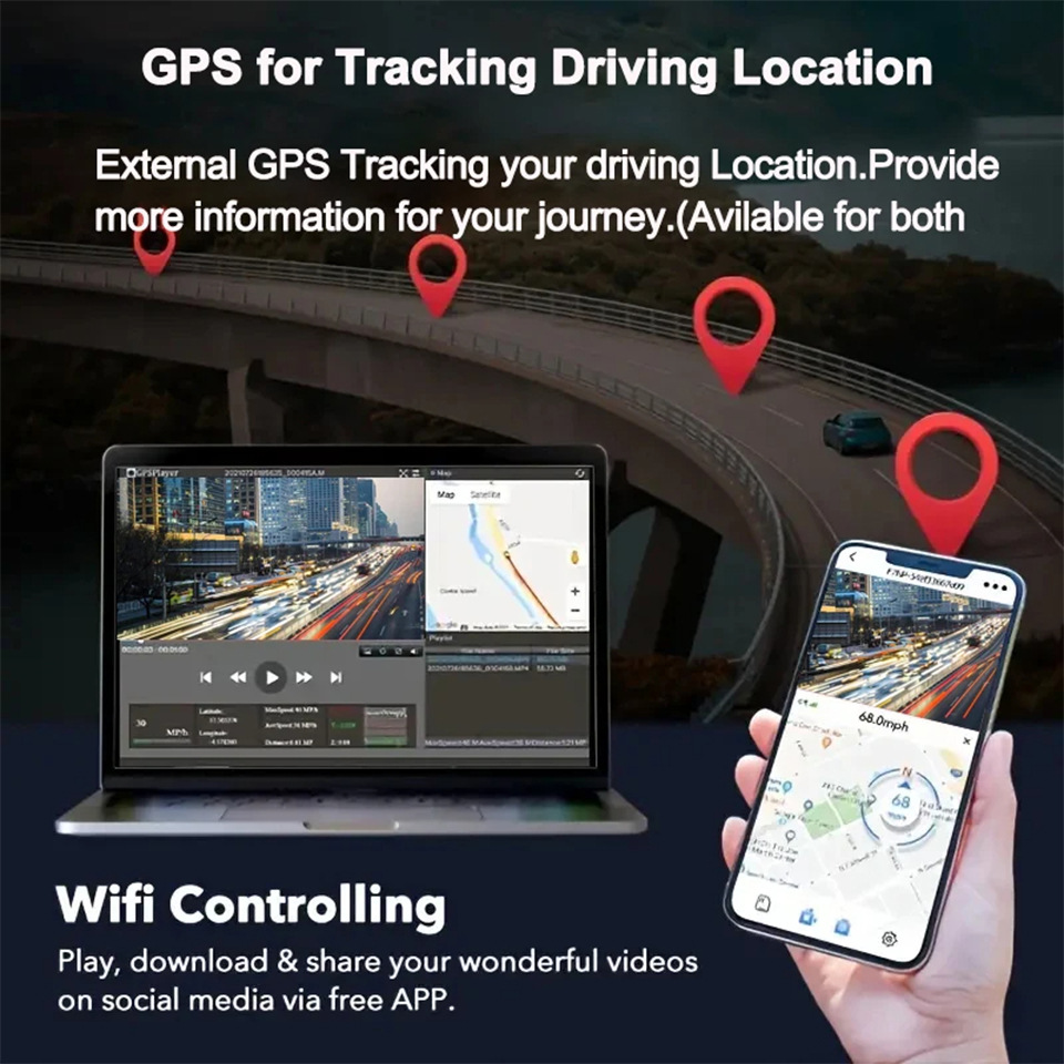 クロスボーダー4kドライブレコーダーWifi超高精細前後ダブルカメラ24時間駐車監視GPSバック映像