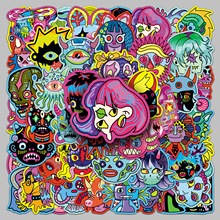 50张原创怪诞人贴纸潮流手绘微恐吓人系列防水滑板摩托车头盔贴纸