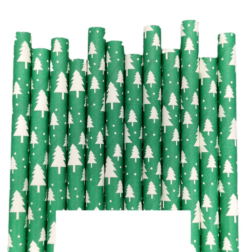 Paja de papel de Navidad Santa Claus Árbol de Navidad decoración del partido paja desechable paja de bebida degradable