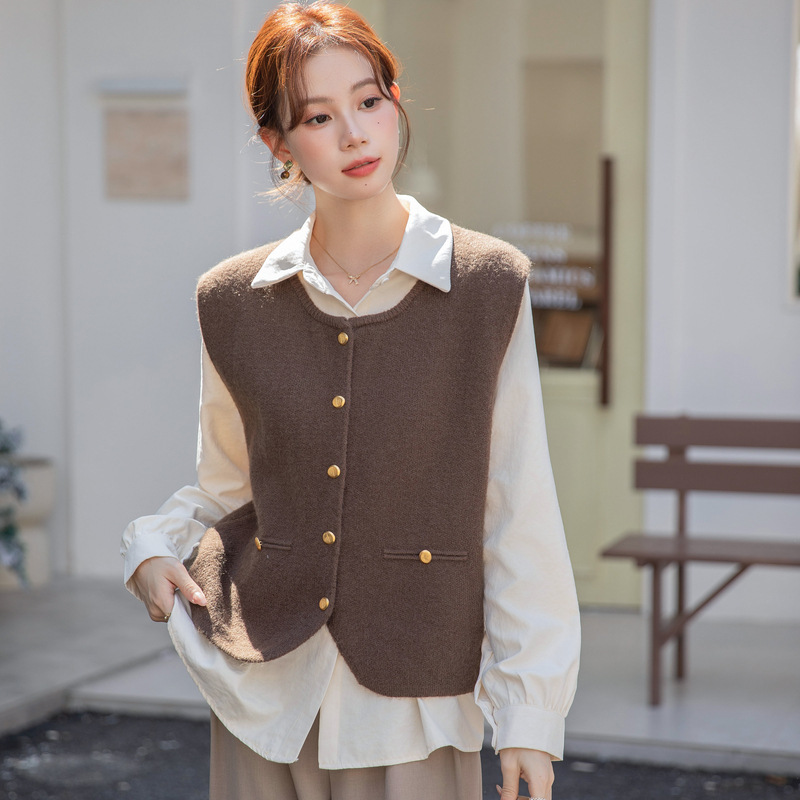 Xiaoxiang Style Knitted Vest Shirt suit Women's Spring and Autumn New Korean Style Elegant All-match Vest Shirt Two-piece Set