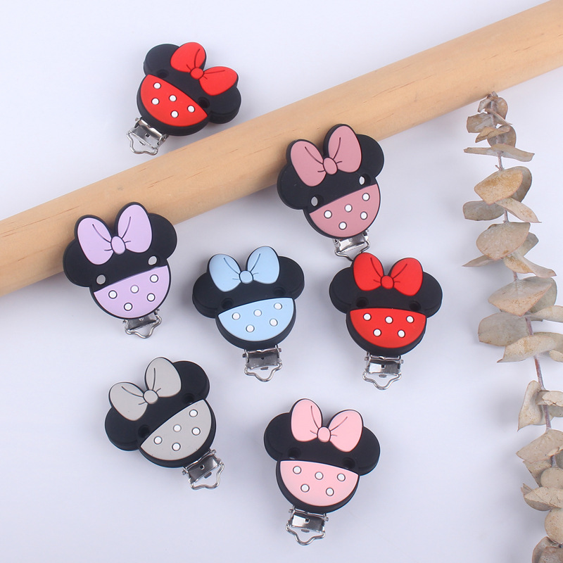 Nuevo bebé suministros de dibujos animados de silicona animal chupete clip calmante bebé chupete de silicona anti-gota clip de cadena