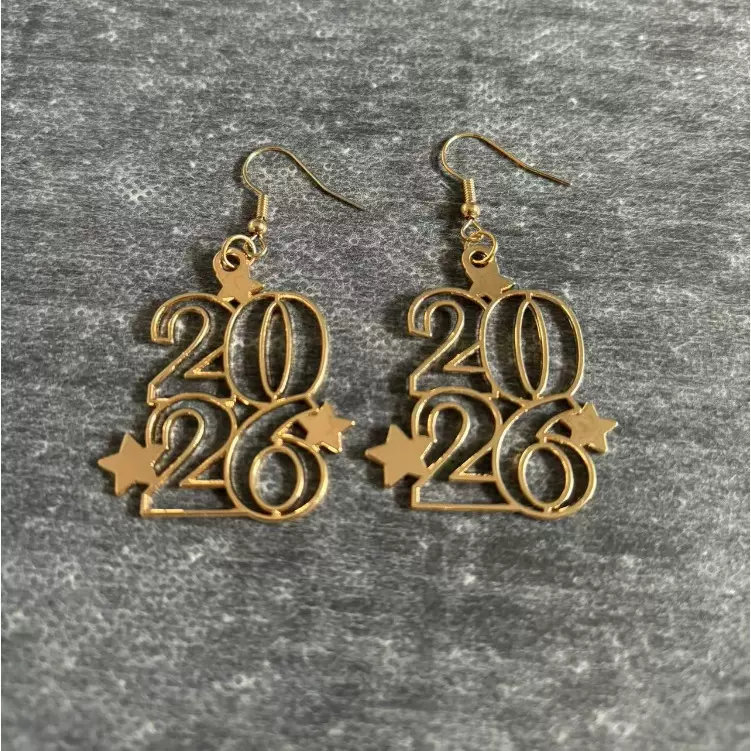 2026数字跨境新品时尚星星合金耳环女  欧美新年节日派对配饰耳坠