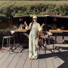 アメリカ刺繍のレトロなデニムの背もたれのズボンの女性の春夏の新型のゆったりとした年齢のデザイン感があります。
