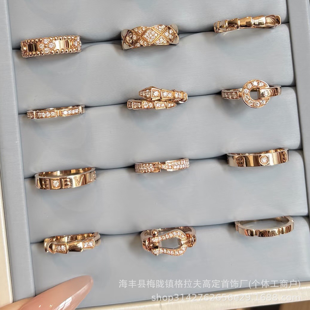 Tiga ring high-end 18K gold plated, light luxury with a high-end feel, Tiga love nail snake bone stackable ring ins