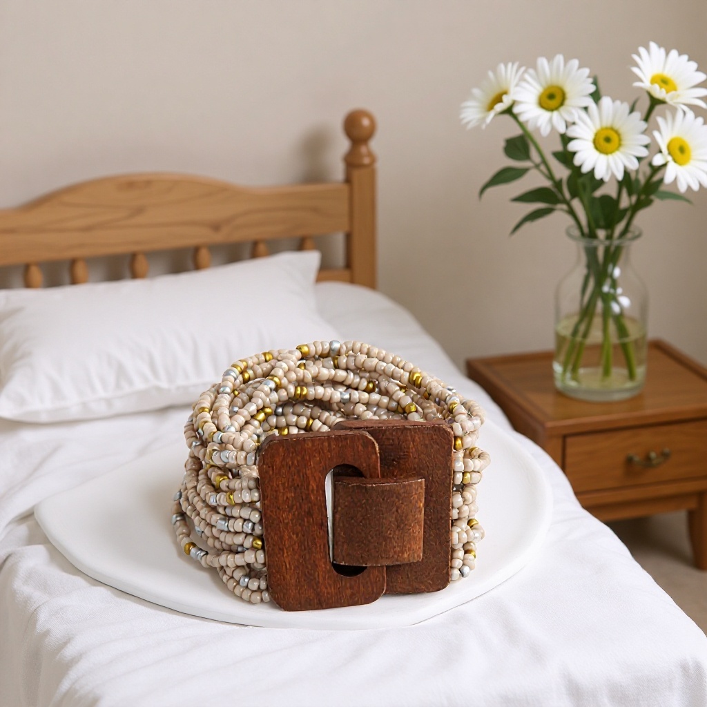 Bohemian Ethnic Style Women's Geometric Wide Wooden Block Buckle Elastic Bracelet Multi-Layer Beaded Beaded Wide Bracelet