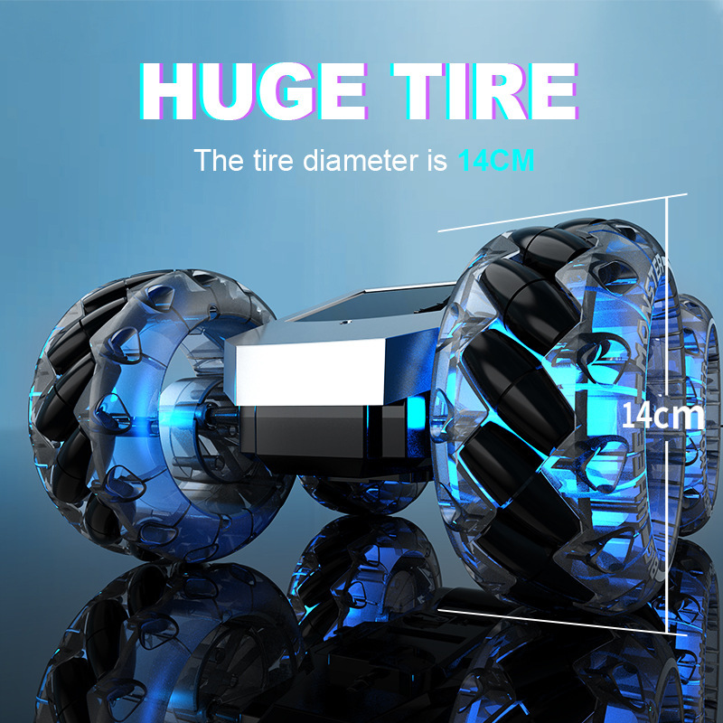 跨境特斯拉银色越野车 遥控横移侧行车 大轮玩具车 带灯光音乐