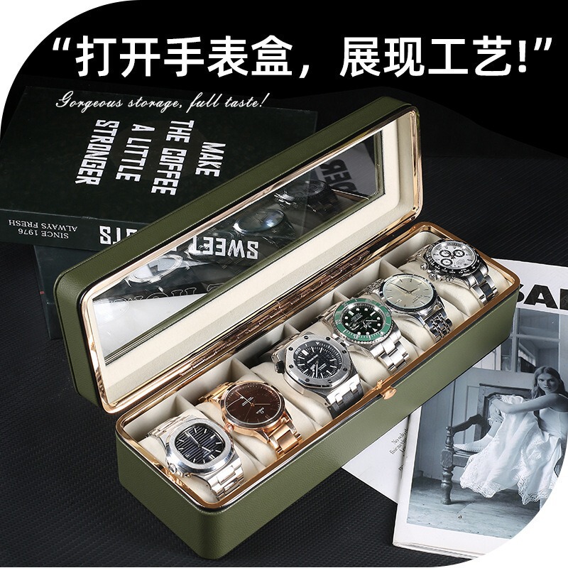 クロスボーダー卸売り高級皮革金属枠腕時計箱ガラス天窓腕時計収納展示包装箱|undefined