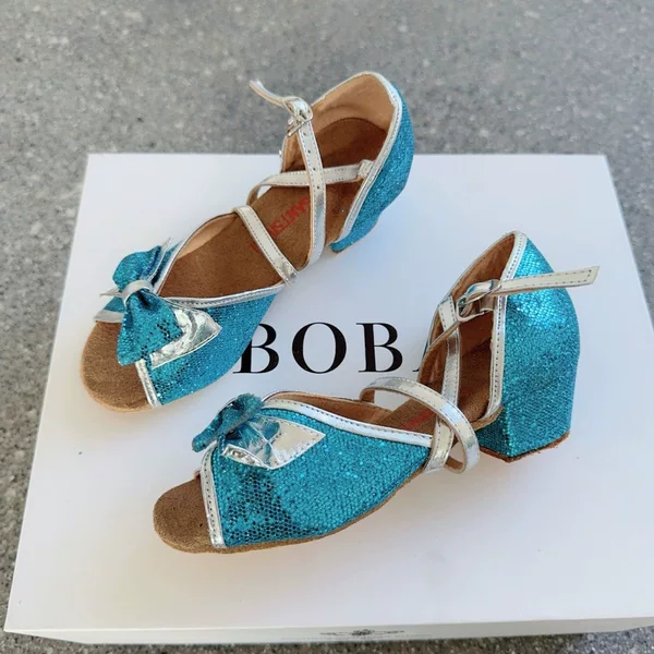 Girls' Latin Dance Shoes, Soft-Soled, for Girls, Children, Beginners, Adults, with Thick Heels and Cross Straps