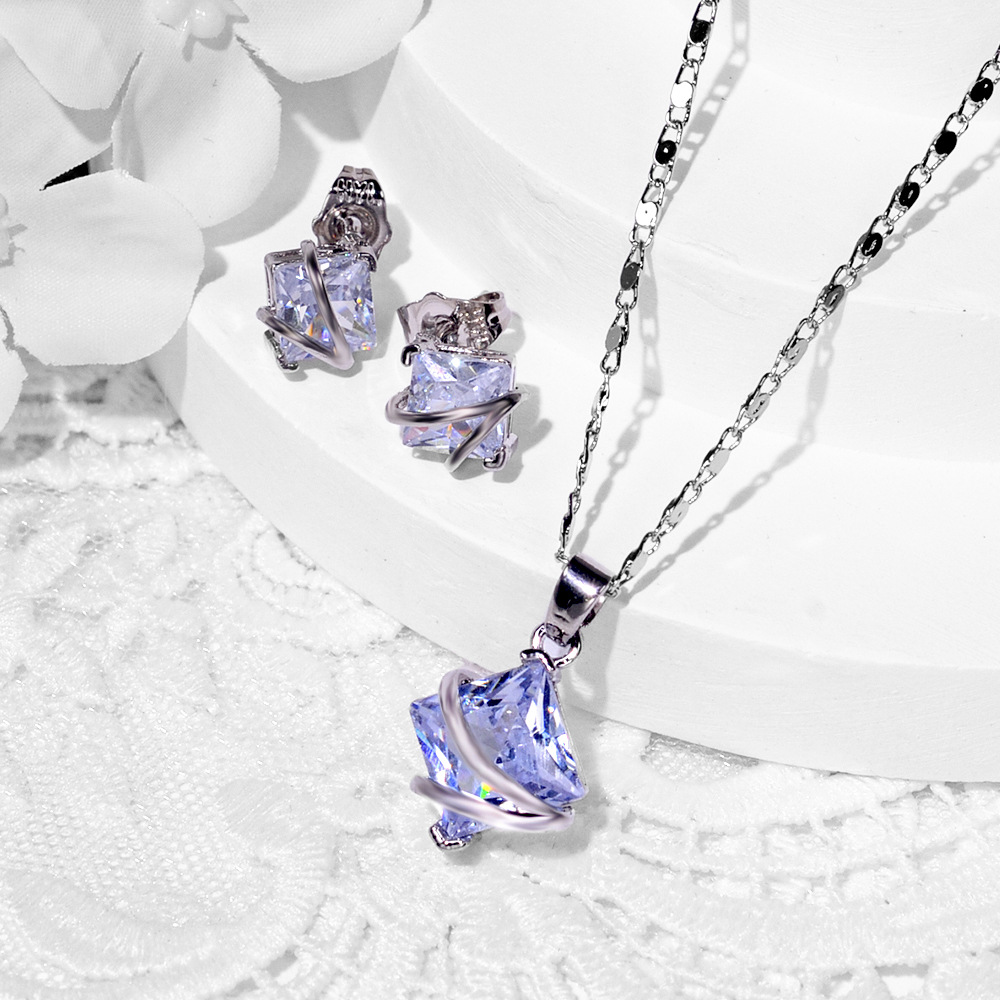 Nuevas opciones transfronterizas de diseño de moda de cobre de zinc pendientes de piedra collar conjunto de joyas pendientes de joyas de mujer