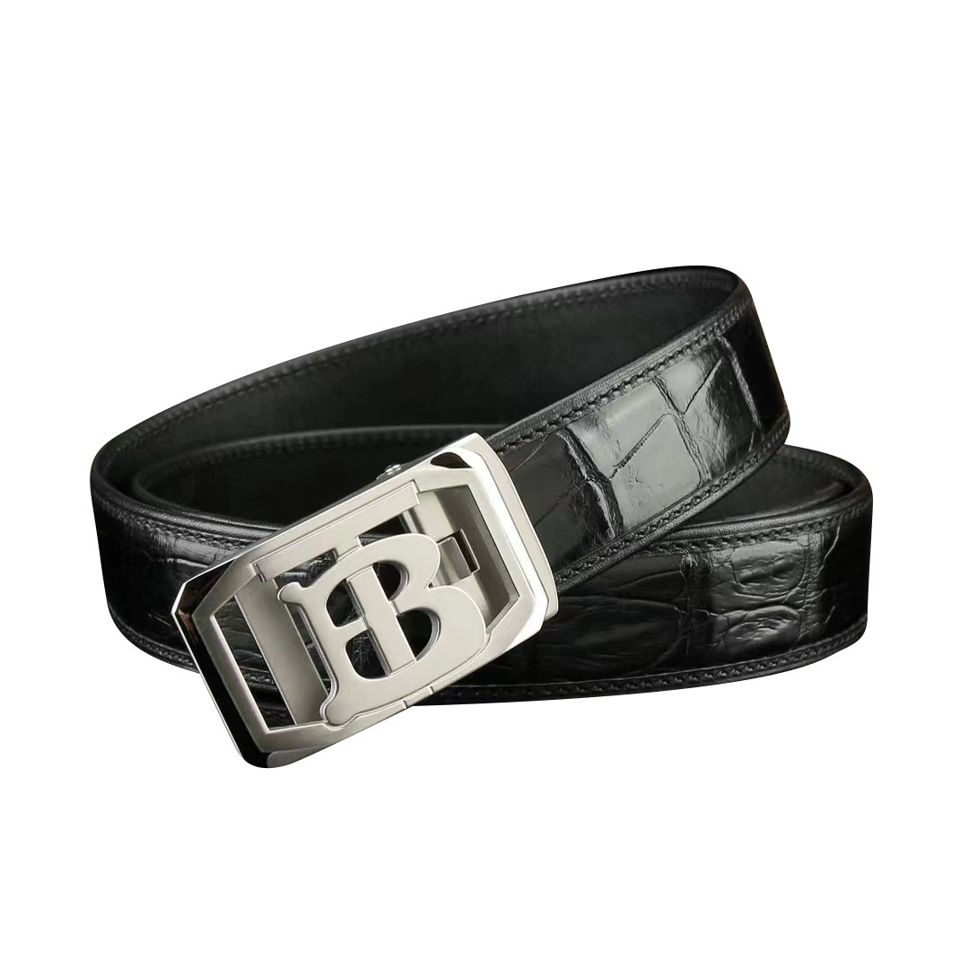 Belt with letters, trousers for leisure, crocodile, genuine leather