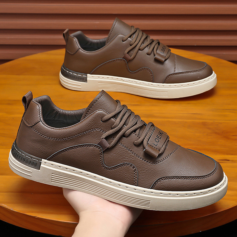 Zapatos de hombre 2025, nuevos zapatos de skate de cuero transpirables de primavera, zapatos deportivos casuales impermeables para hombres