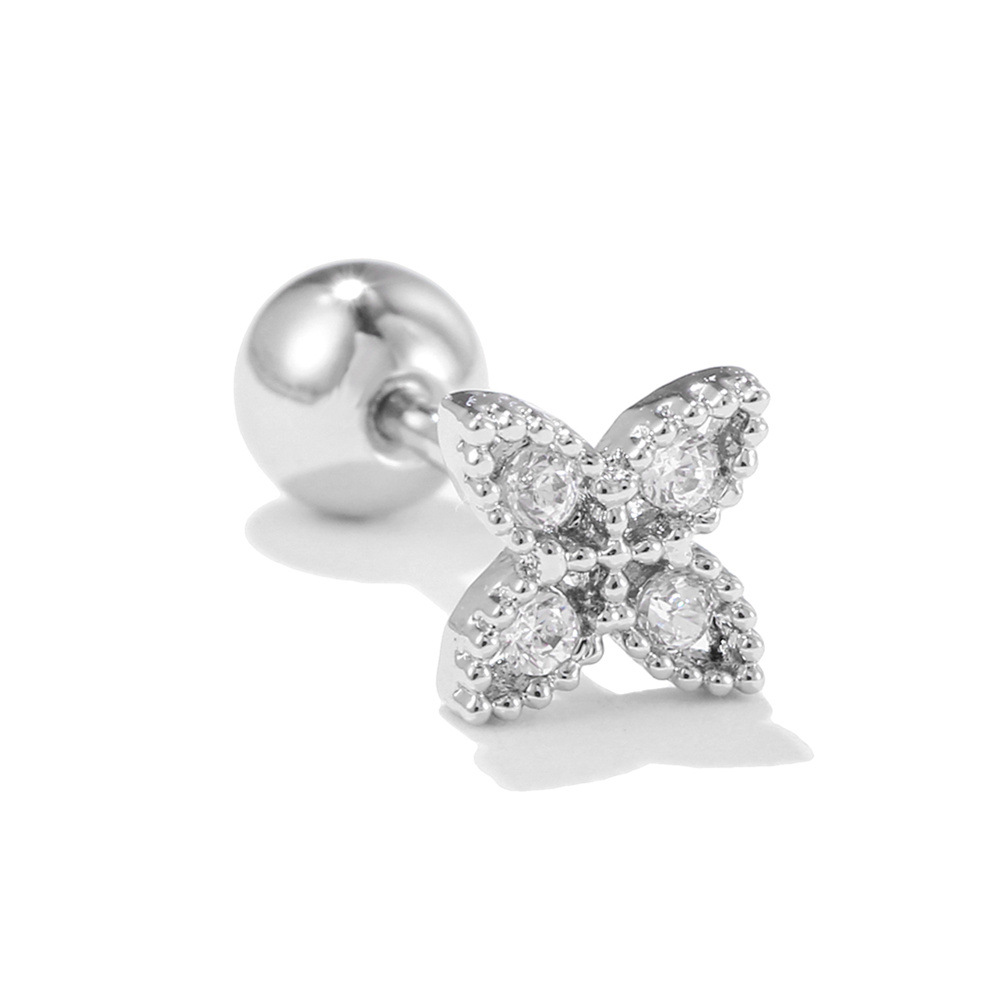 fashion leaf flower geometric symmetrical copper inlaid zircon earrings wholesale