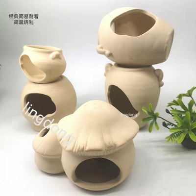 呤咚水族陶罐躲避屋鱼缸造景摆件新款现货白陶水族箱新品烂花瓶