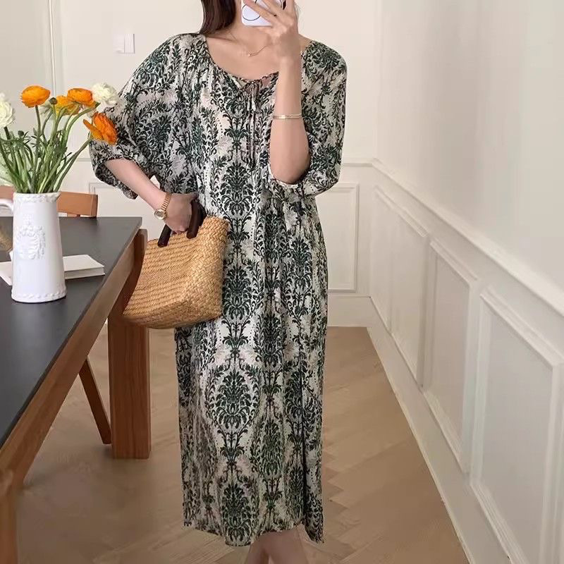 Camisón mujer verano falda larga de playa delgada pijama de seda de algodón primavera y otoño damas estilo de vacaciones ropa de hogar de seda de algodón de gran tamaño