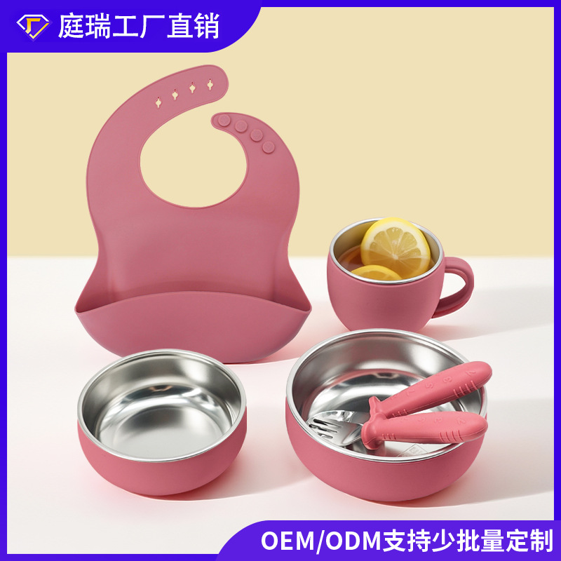 Amazon Kids 304 acero inoxidable seis piezas de silicona desmontable cuenco de cubiertos de silicona