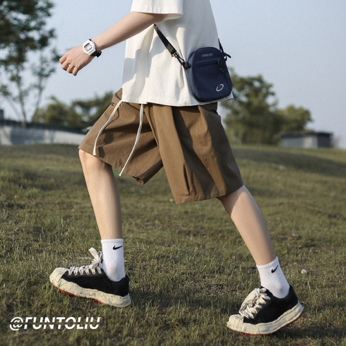 Japanese Retro Work Shorts for Men - Summer Ins Trend Brand, Versatile Loose Straight Leg Sports Casual Five-Eighth Inseam Pants