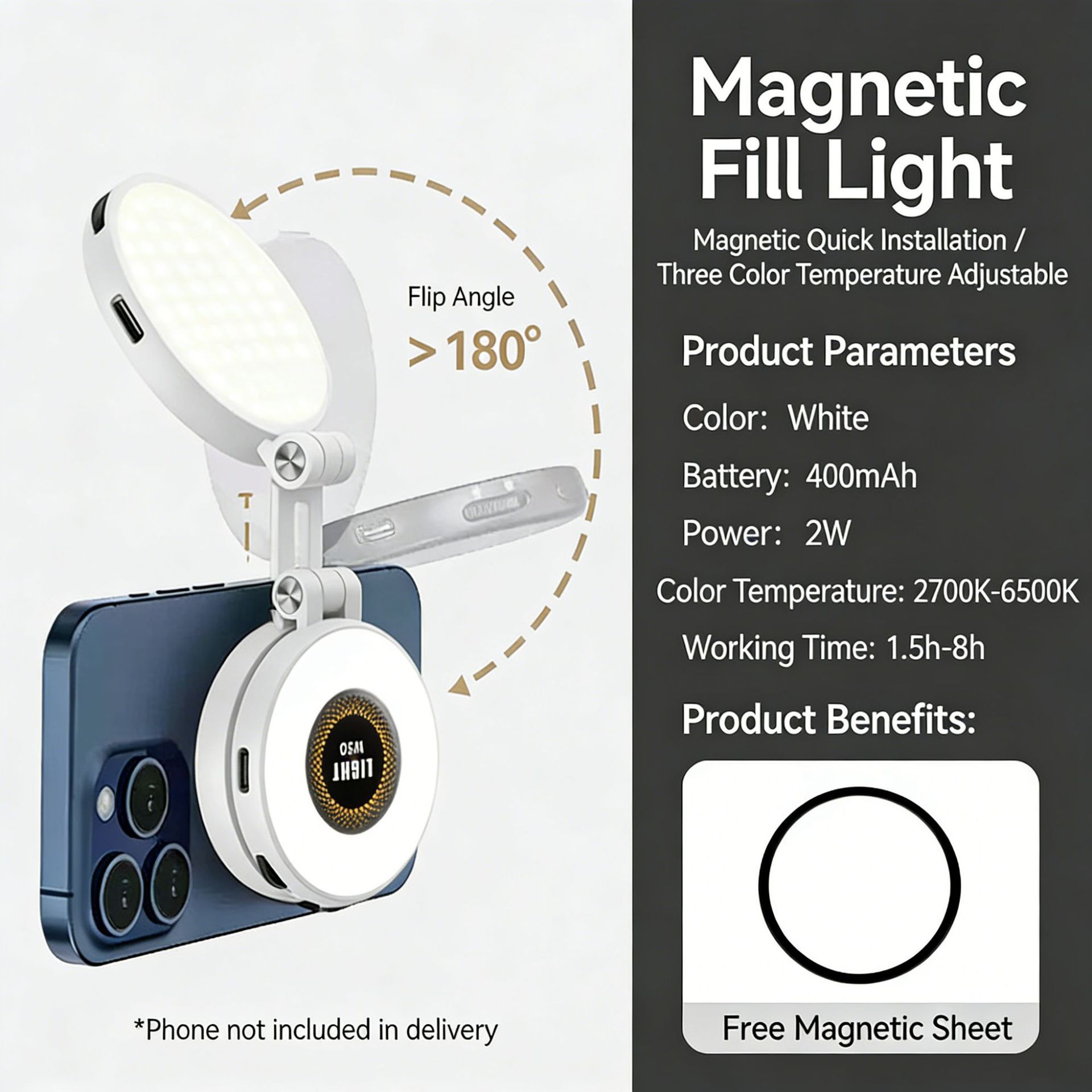 Fotografía portátil foto teléfono móvil iluminación de relleno de larga duración tipo absorción plegable LED transmisión en vivo luz de belleza image 7