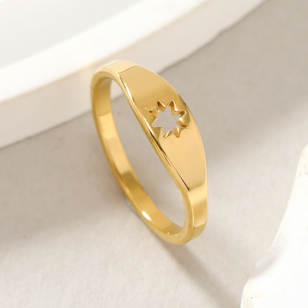 Europa y América nueva moda simple anillo no-desvanecimiento creativo corte hueco estrella de seis puntas de acero inoxidable anillo joyería fábrica image 8