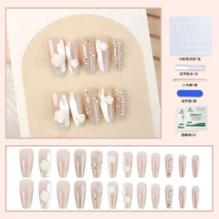 純手工立體光療穿戴式美甲片24片甜美顯白浮雕珍珠山茶花指甲貼片