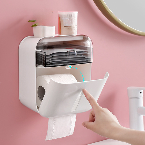 Toilet paper holder, toilet paper storage shelf, non-piercing, waterproof, Nordic style toilet paper holder, large plastic toilet paper holder