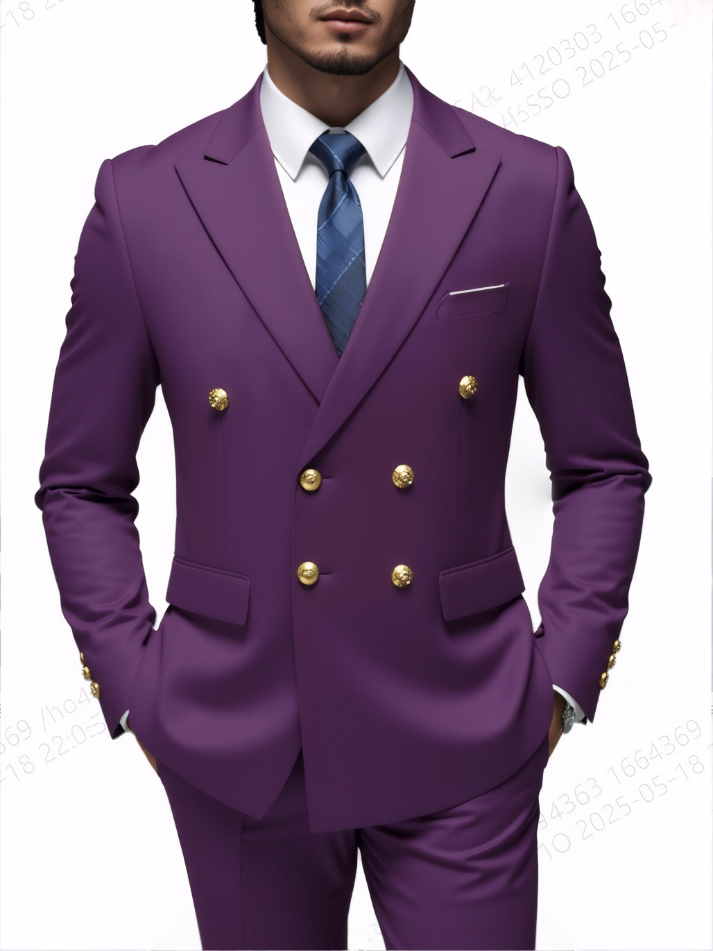 Men's Slim Fit Suit With Double Breasted Gold Buttons Set_voghion.com