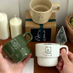 Ceramic Mug, Puppy Illustration, Stackable Design, 201–300 ml, 10.5×11.5×9 cm