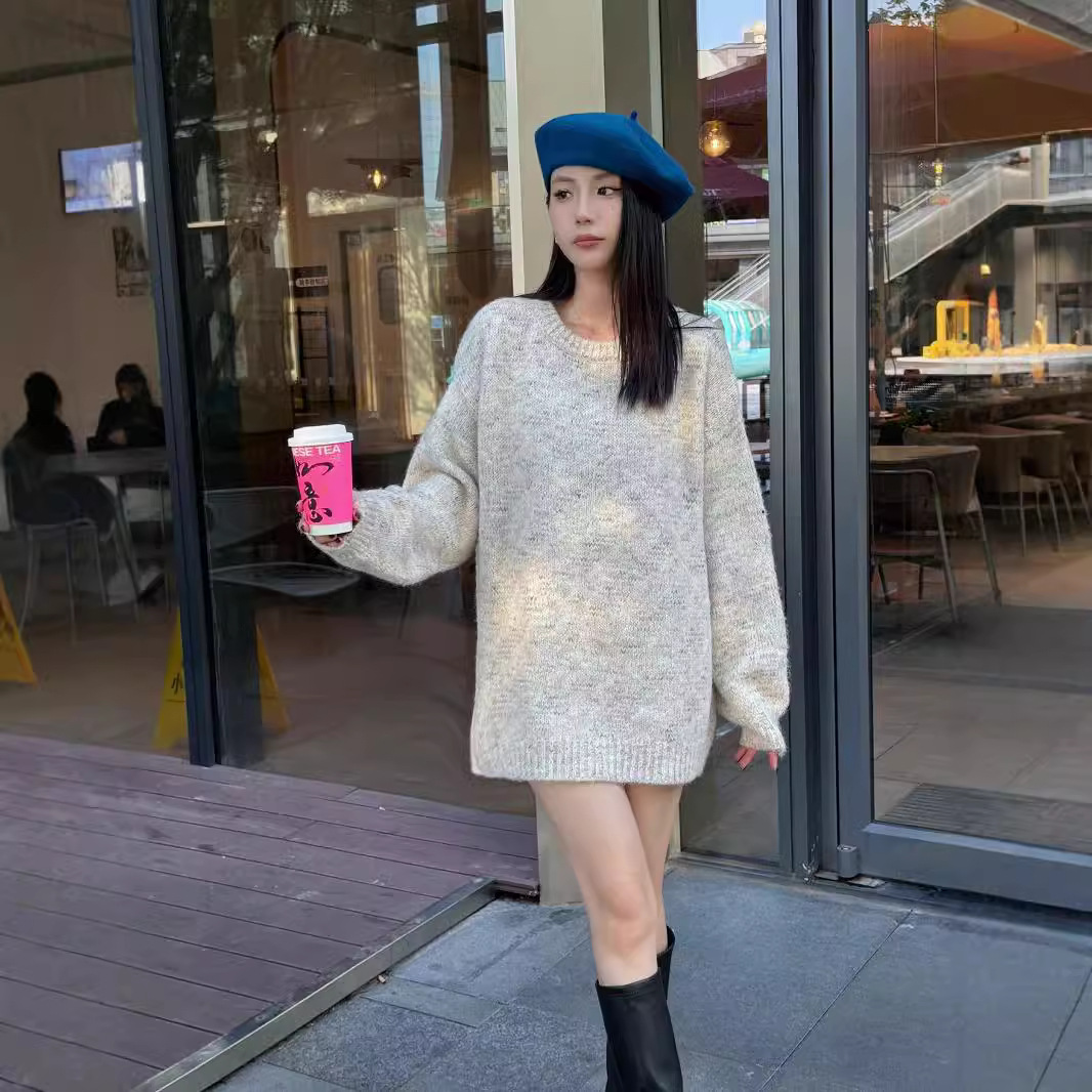 24 invierno Puyuan 2024 otoño y invierno nuevo suéter de cuello redondo gris perezoso mujer