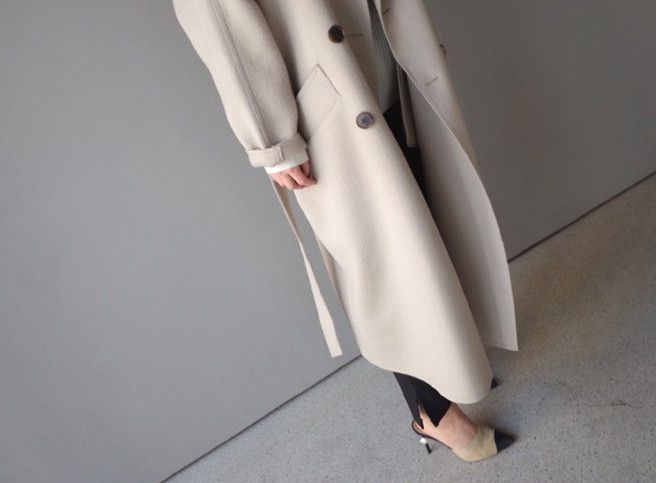 Ropa de mujer Invierno nuevo abrigo de lana beige de longitud media Waitmore cintura larga hasta la rodilla_voghion.com