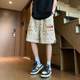 Retro Full Print Shorts Men's Summer Multi-Pocket Straight Ice Silk Quick-Drying Workwear Casual Sports Pants