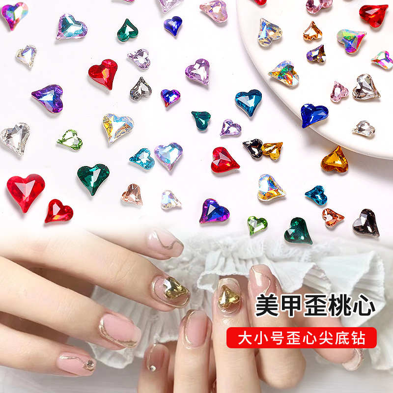 Explosiones japonesas en línea manicuría amor cristal color fantasía perforación de corazón de corazón de corazón gran taladro de cabeza de joyas de braza de la novia