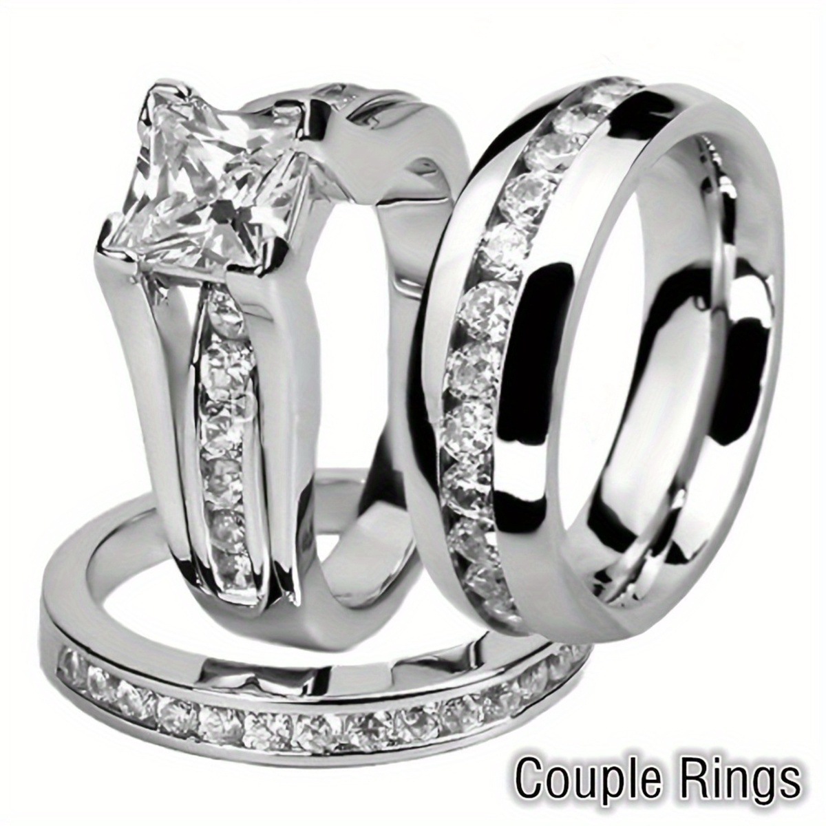 Wish Hot Selling European and American Men and Women's Engagement Wedding Zircon Ring Environmental Protection Alloy Couple Combination Ring