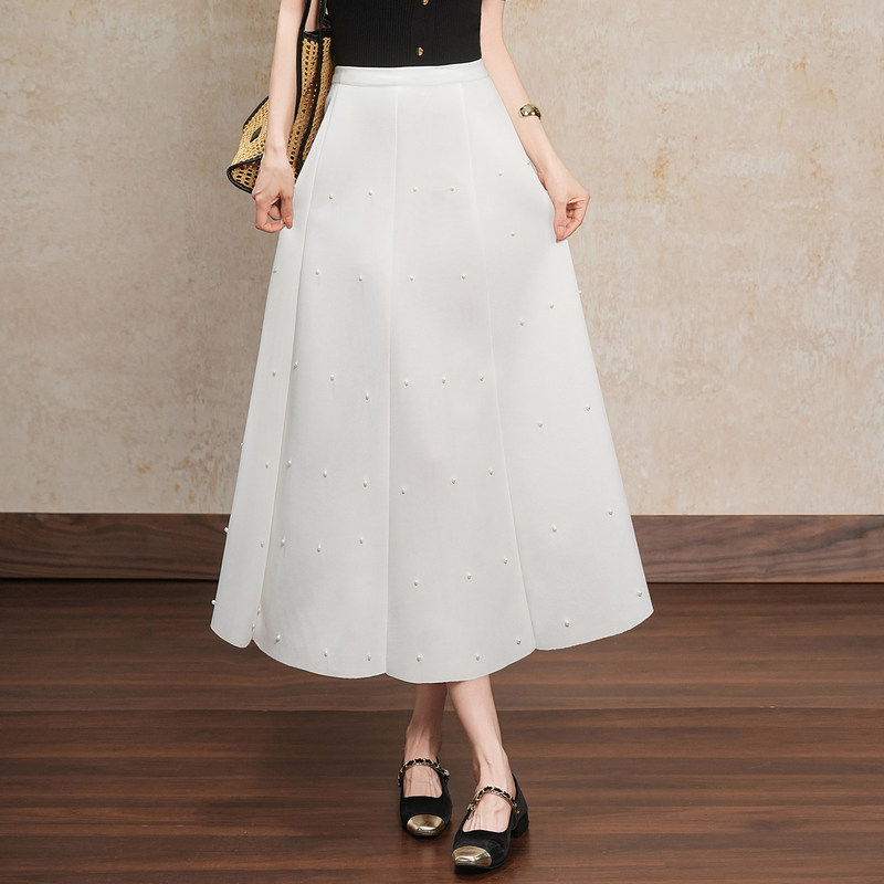 High-Waisted Heavy Beaded A-Line Skirt for Women, 2026 Spring New Style, Elegant White Long Skirt with a High-End Feel High-Waisted Heavy Beaded A-Line Skirt for Women, 2026 Spring New Style, Elegant White Long Skirt with a High-End Feel