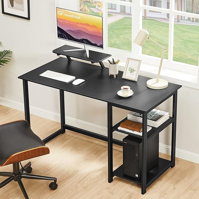 Computer Desk with Monitor Stand, Office Desk with Adjustable Storage Shelves