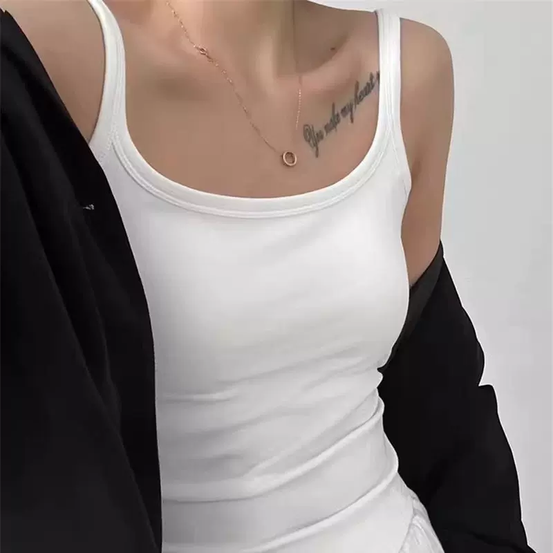 美拉德色系早秋磨毛吊带背心女一体式胸垫舒适显瘦打底保暖背心女