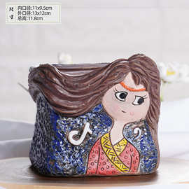 唯艺新款 卡通可爱做旧手绘粗陶花盆 新款多肉花盆家具摆件植物