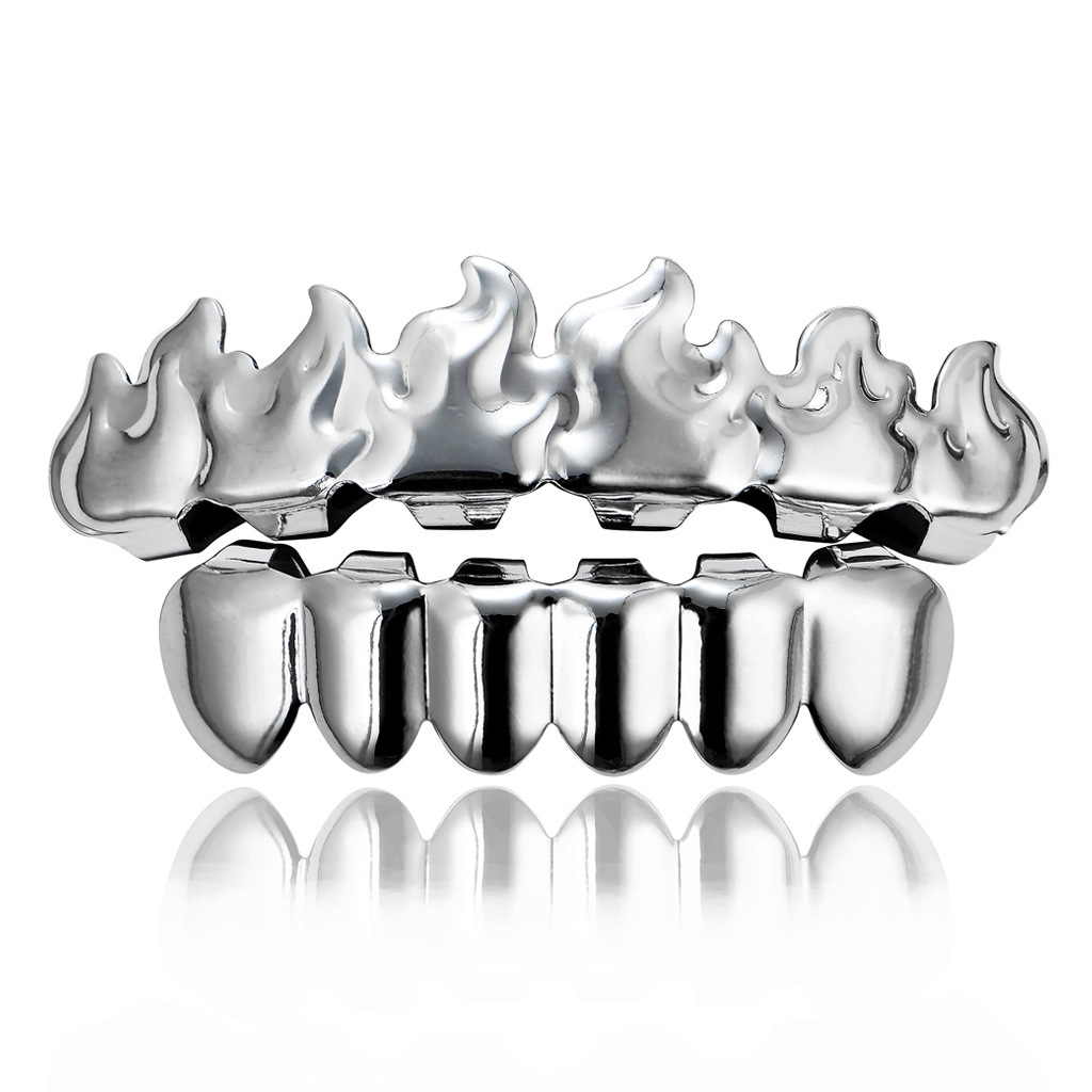 Europeo y americano nuevo hip hop personas real chapado en oro tirantes cóncavo-convexo Plaid textura hip hop tirantes grandes dientes de oro
