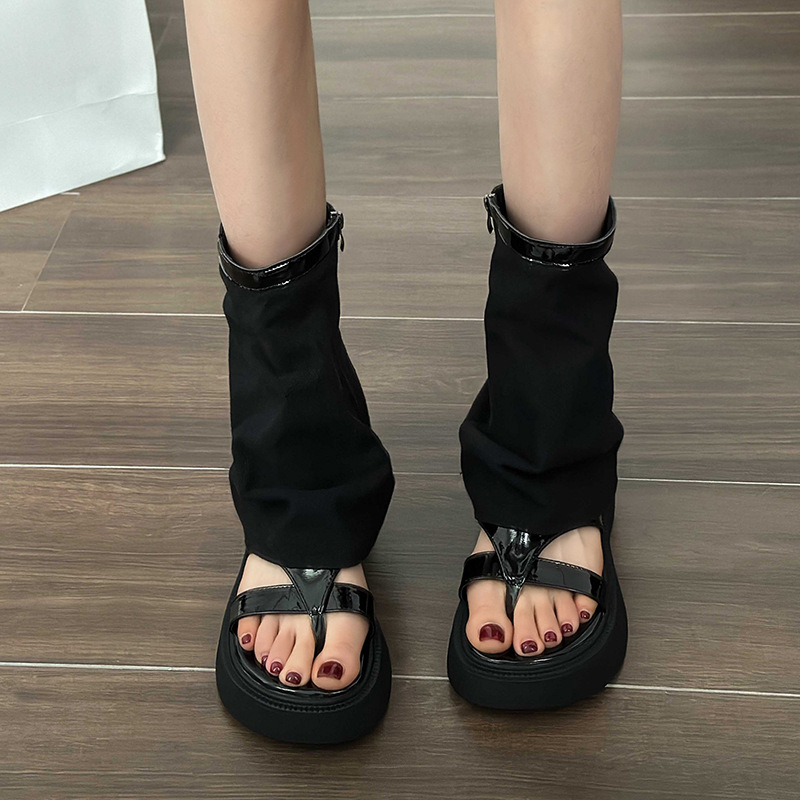 Bốt-Đế Denim Quần Sandal Hở Ngón Dây Kéo Bên Hông Giày Cao Dành Cho Nữ