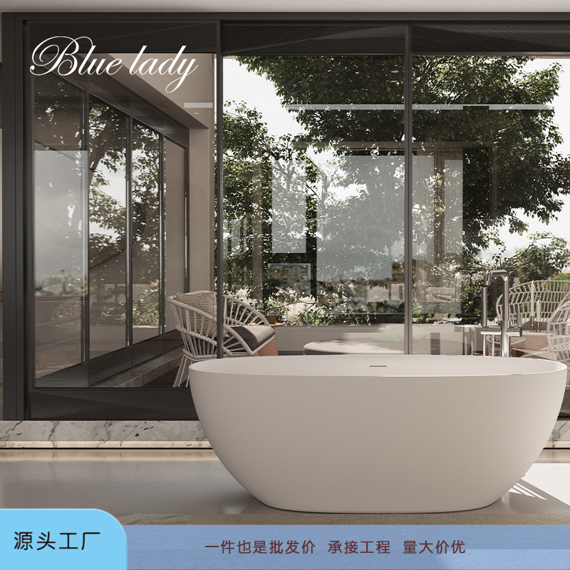 Pmma Artificial Stone Bathtub Hotel B&B Thin Edge Oval Home Bathroom Double Independent Integrated Bathtub