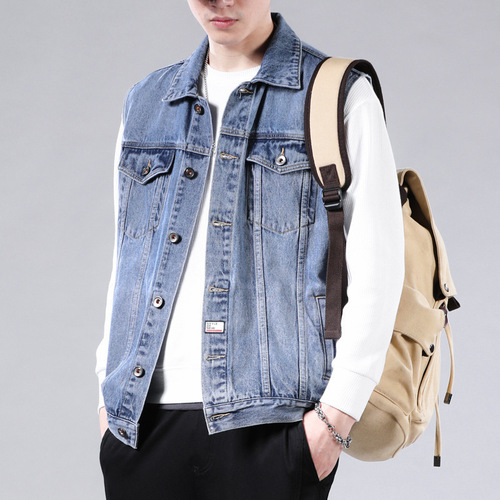 Men's Spring Jacket, Loose Sleeveless Denim Vest, Fashionable and Stylish Backless Denim Shirt, Cowboy Jacket