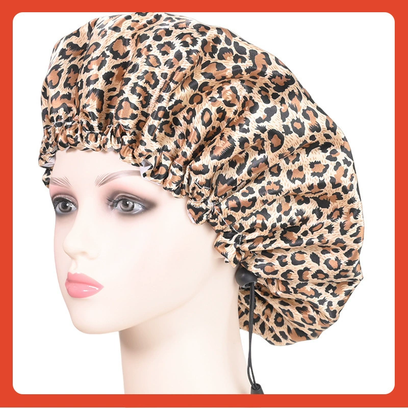 ▽ Свежая и простая большая водонепроницаемая шапочка для душа для женщин, утолщенная двухслойная шапочка для ванны с разноцветным принтом, регулируемая маска для волос.