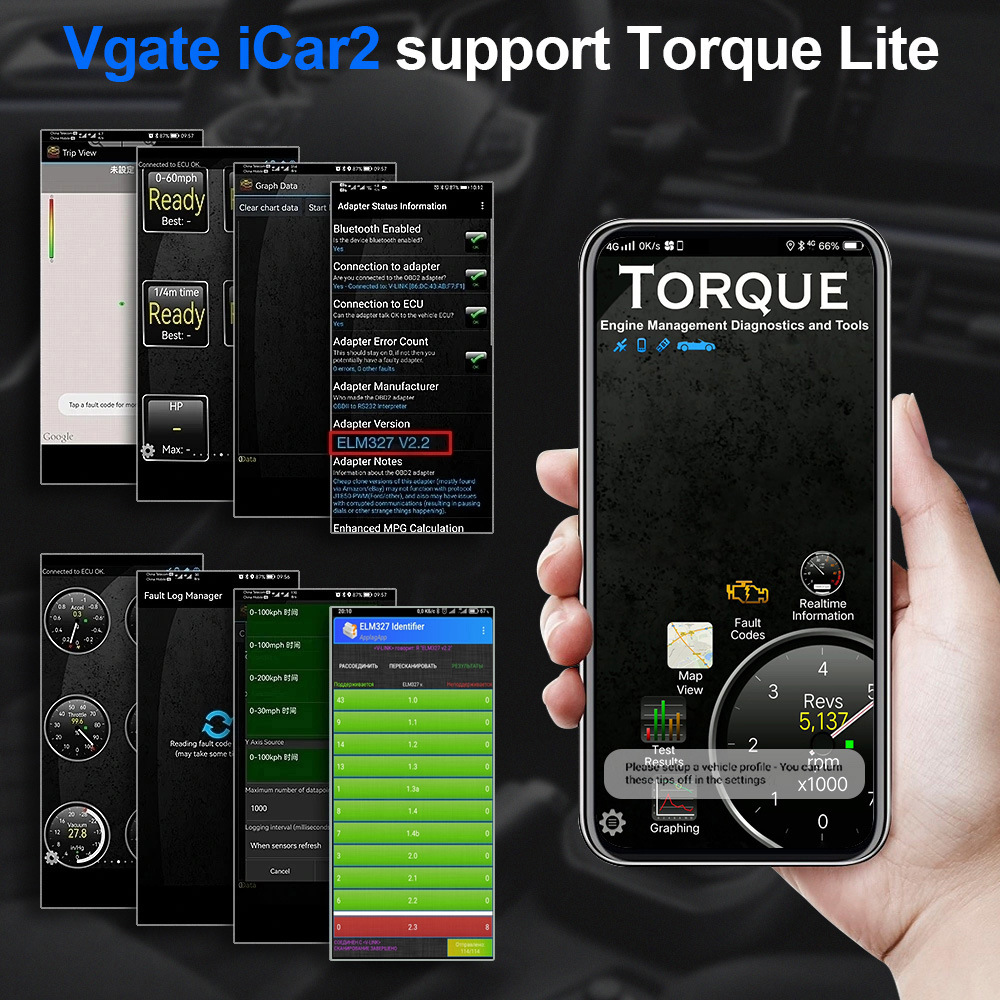 Icar 2 Obd2 Bluetooth 3.0 Car Android Fault Code Reader and Eraser Diagnostic Tool Engine Detection