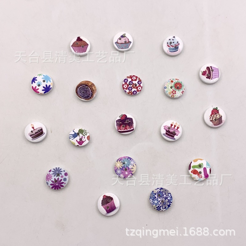 15mm fondo blanco pintado de madera botones decorativos de madera impreso flores y plantas, botones de rayas a cuadros 100 un paquete