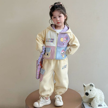 女童秋装卡通拼色外套哈伦裤套装2025新款中小童洋气可爱两件套潮