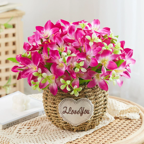 Purple -red big lily+grass editing basket