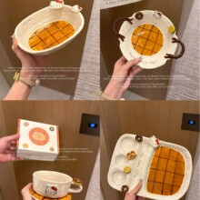 【ANNA】可爱KT盘子陶瓷餐具手绘釉下彩餐盘米饭碗分餐盘咖啡杯生