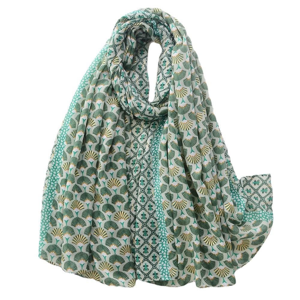 Nueva Fengyu bronceado algodón y lino sensación bufanda de seda estampado de plata impresión borla decorativa bufanda grande playa bufanda de protección solar para las mujeres