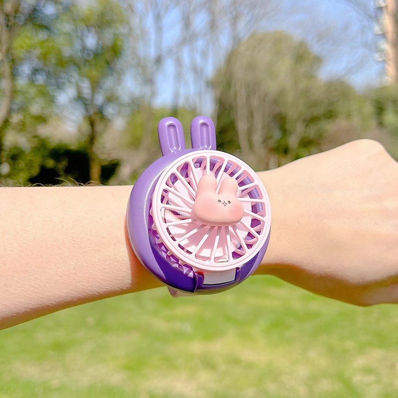 핑크 토끼 머리 - 보라색 [충전 모델 + 3가지 풍속 + 컬러 조명] + 무료 충전 케이블