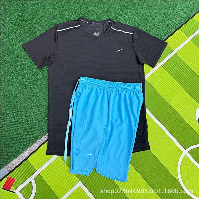 Comercio exterior al por mayor entrenamiento de deportes rápido secado ropa de entrenamiento de pista y campo ropa deportiva de correr de mangas cortas barra de cristal reflectante