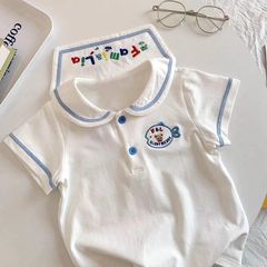 男女童翻領短袖T恤日系夏季新款兒童白色半袖上衣t恤衫潮0029A052